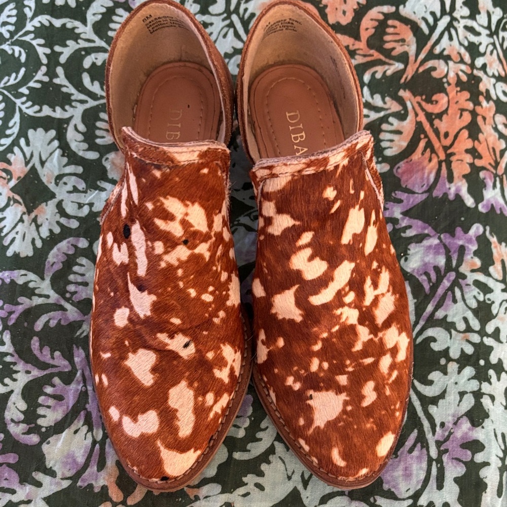 Diba True Brown and Cream Slip-On Shoes calf hair us6